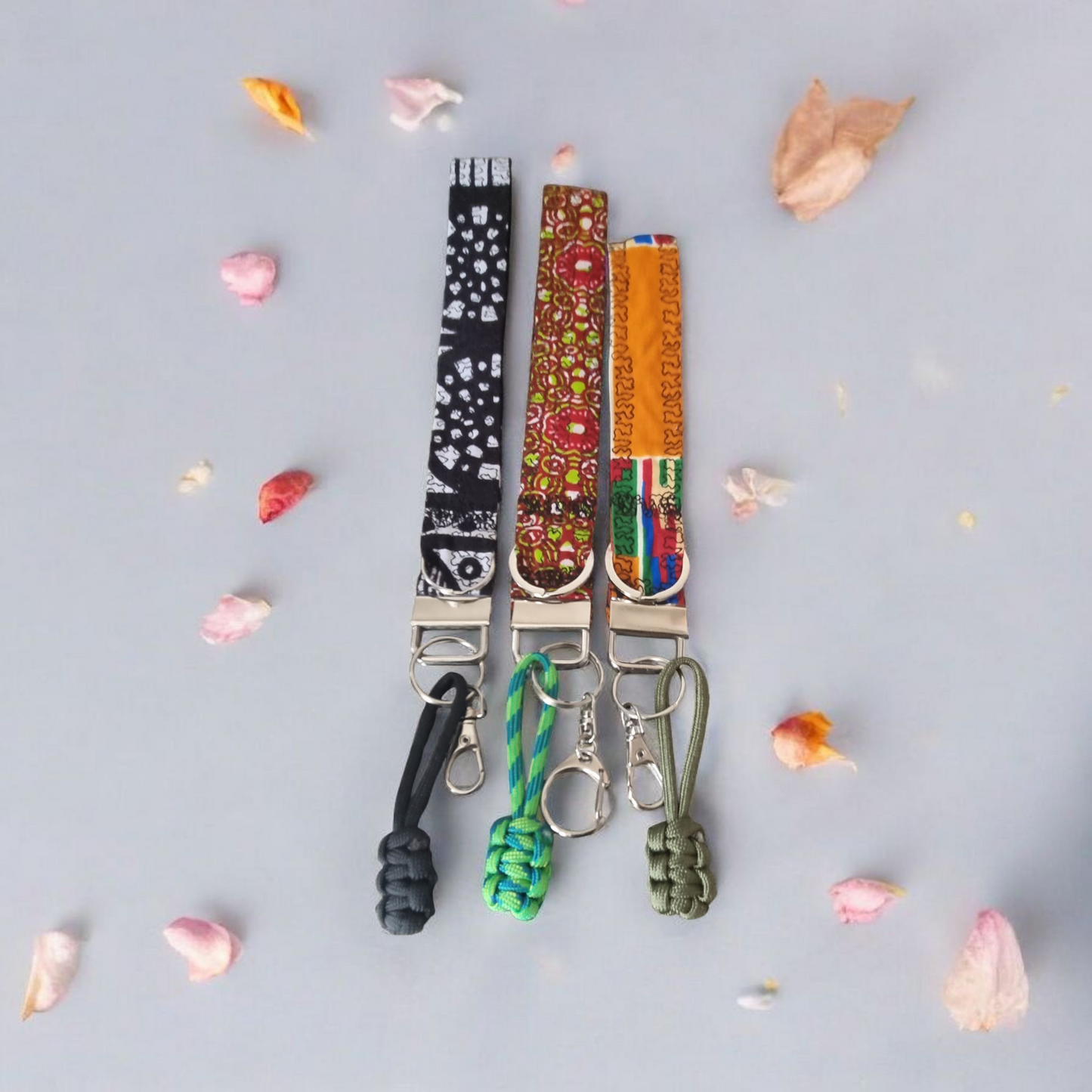 3 African cotton key fobs with charm