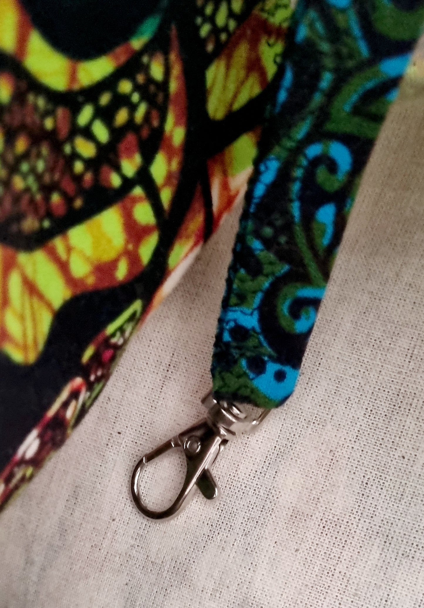 African Fabric, Lime & Green Flowers, Zipped Pouch with Carry Strap