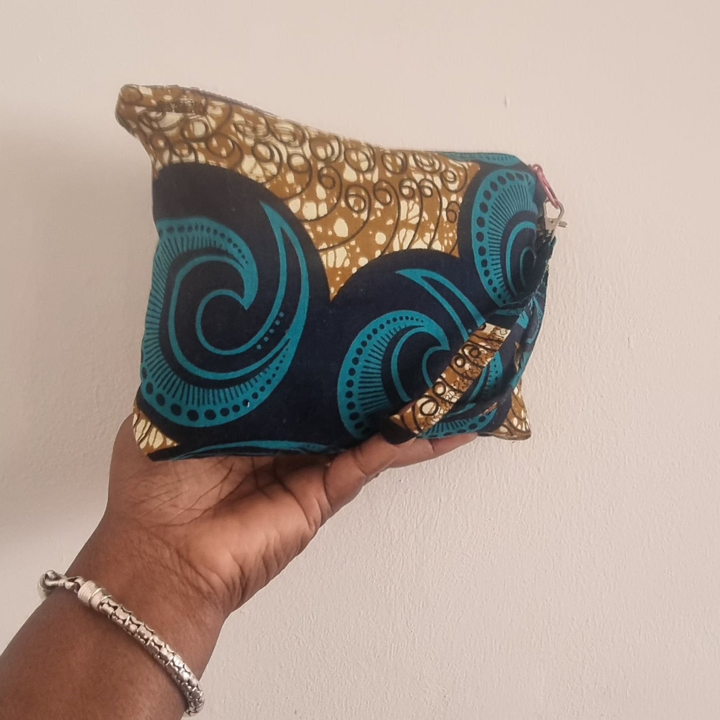 African Fabric, Swirls, Zipped Pouch with Carry Strap