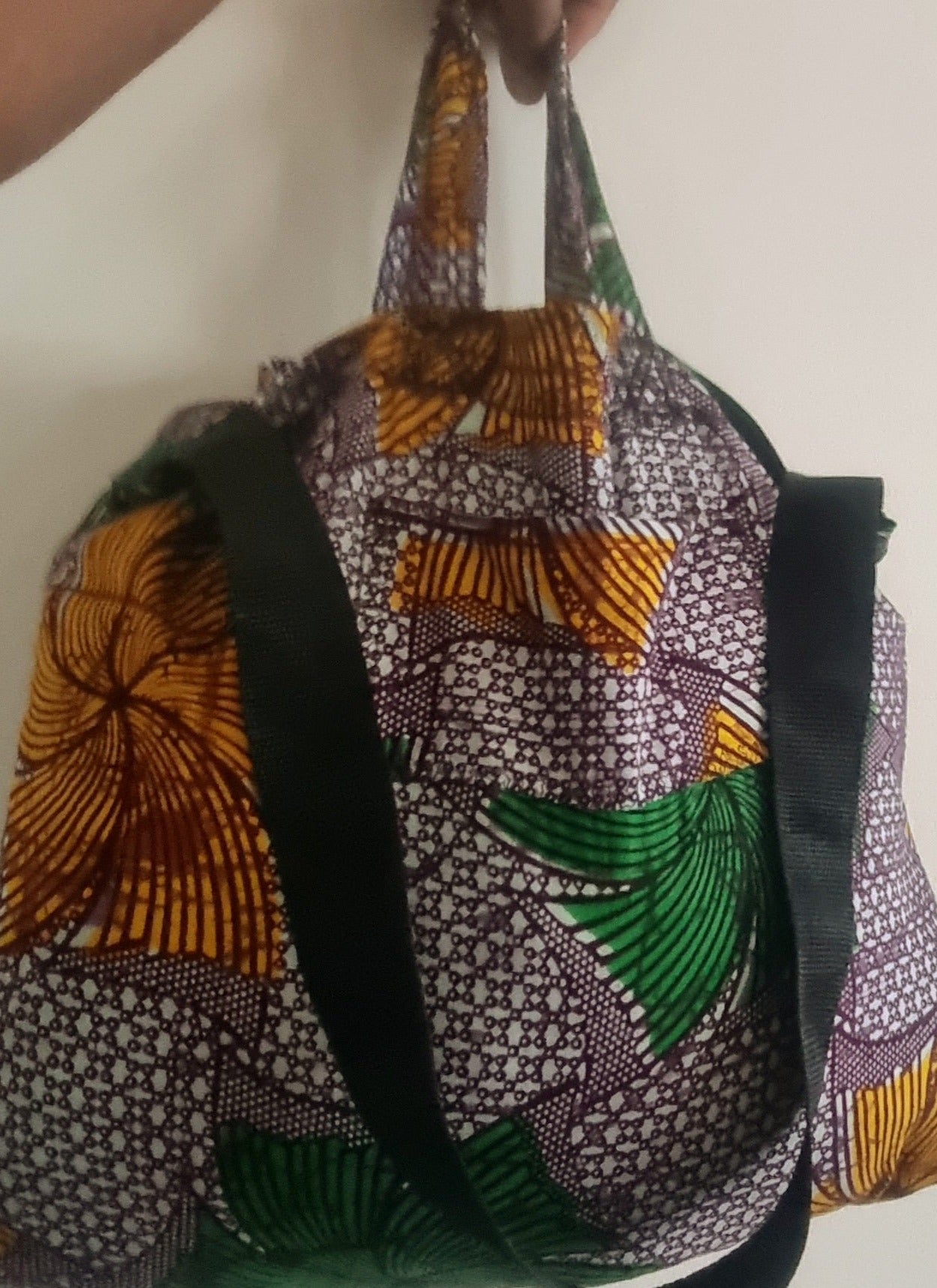 Handmade. African Print, Cotton Fabric, Fans and Dots, Reusable Market Bag