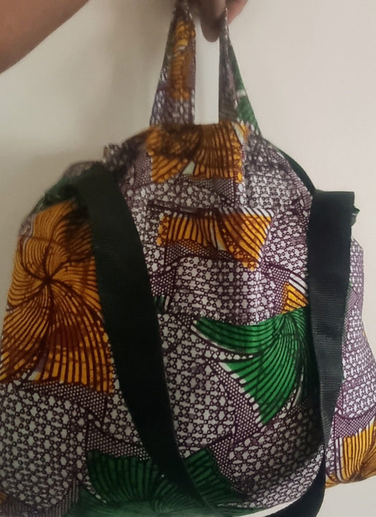 Handmade. African Print, Cotton Fabric, Fans and Dots, Reusable Market Bag