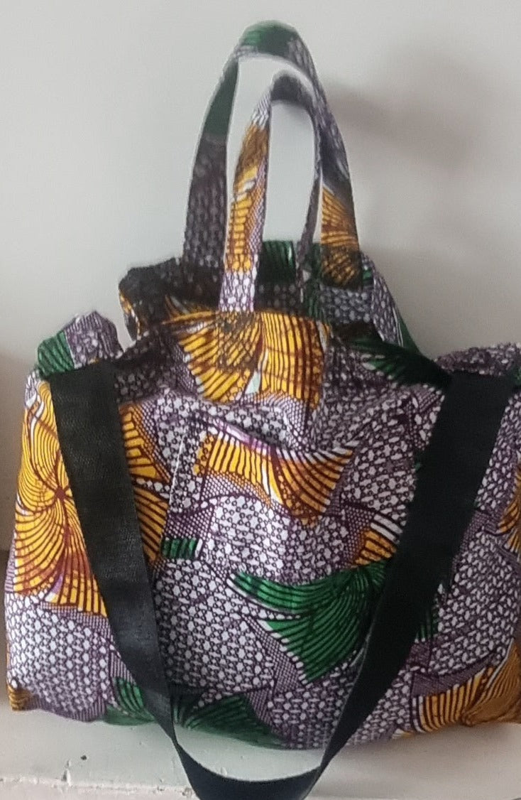 Handmade. African Print, Cotton Fabric, Fans and Dots, Reusable Market Bag