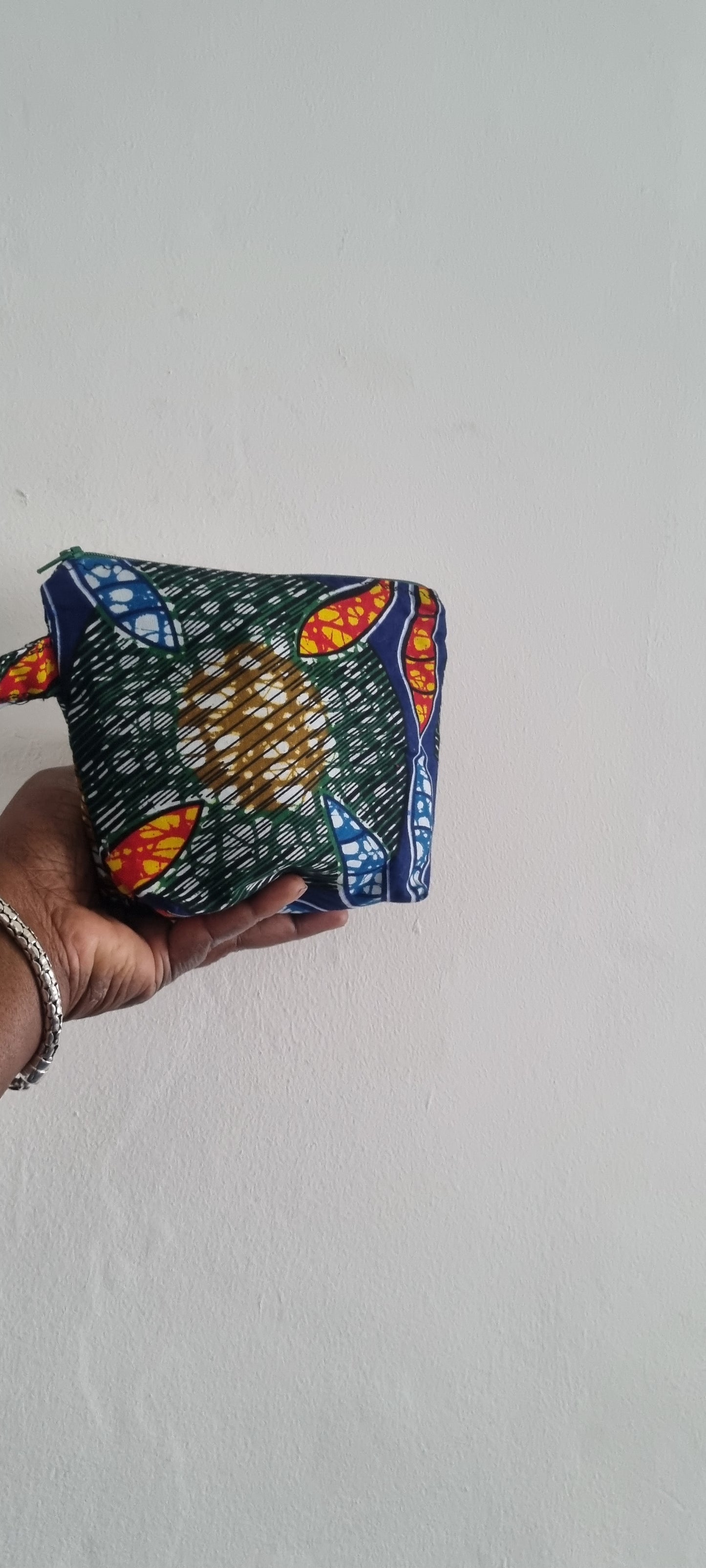 African Fabric, Large Flower, Zipped Pouch with Carry Strap