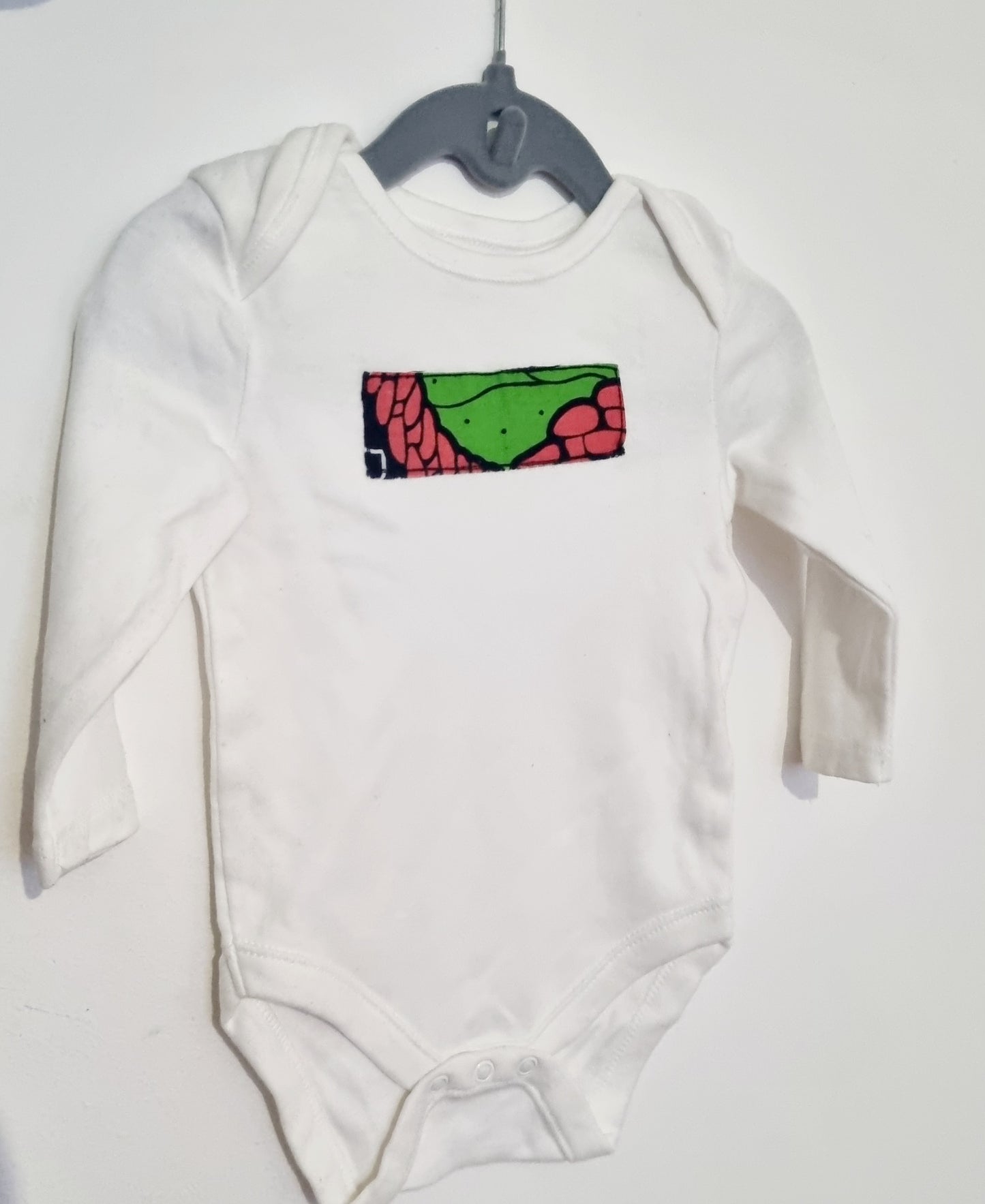 Organic Cotton, African Fabric, Applique, Long Sleeve, Baby Onsie