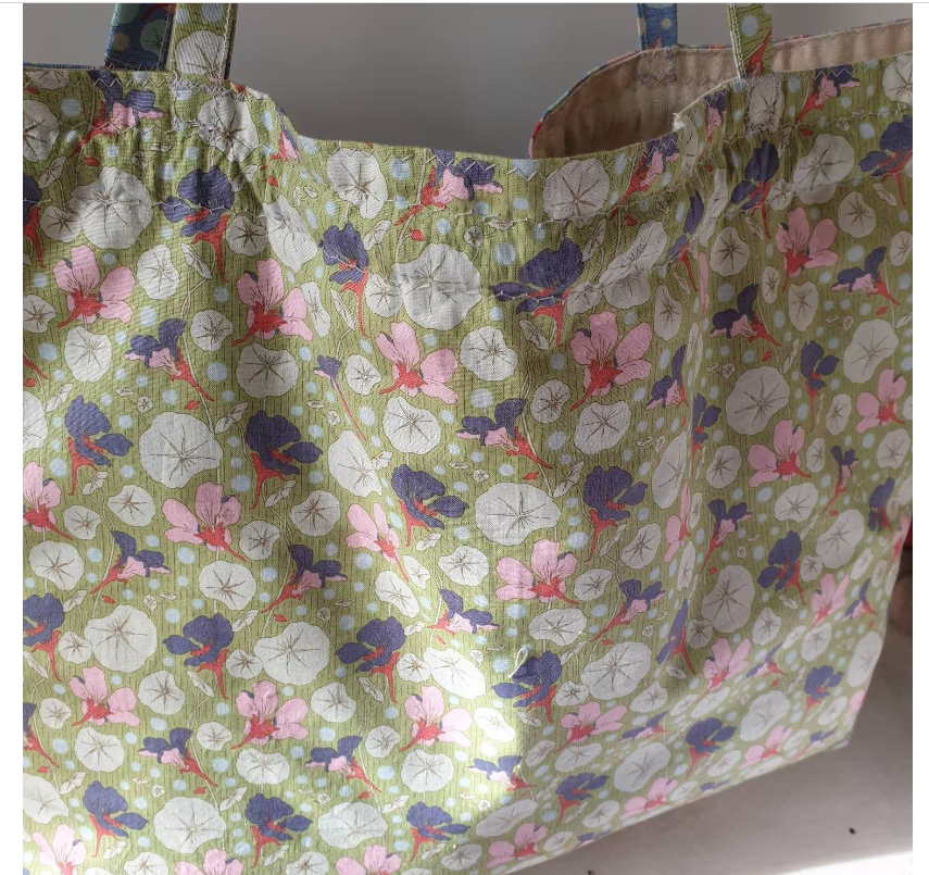 Reusable, Drawstring, Day bag/travel bag/shopper bag/gift bag/project bag/craft bag. Extra large. 2 colour Nasturtiums.